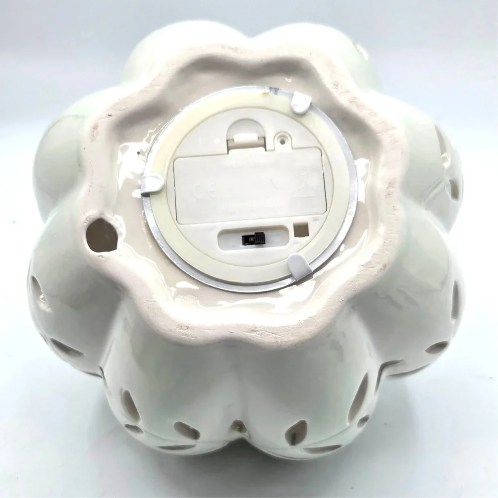 Ceramic‎ White Pumpkin with Gold Stem Battery Light Up Halloween Thanksgiving
